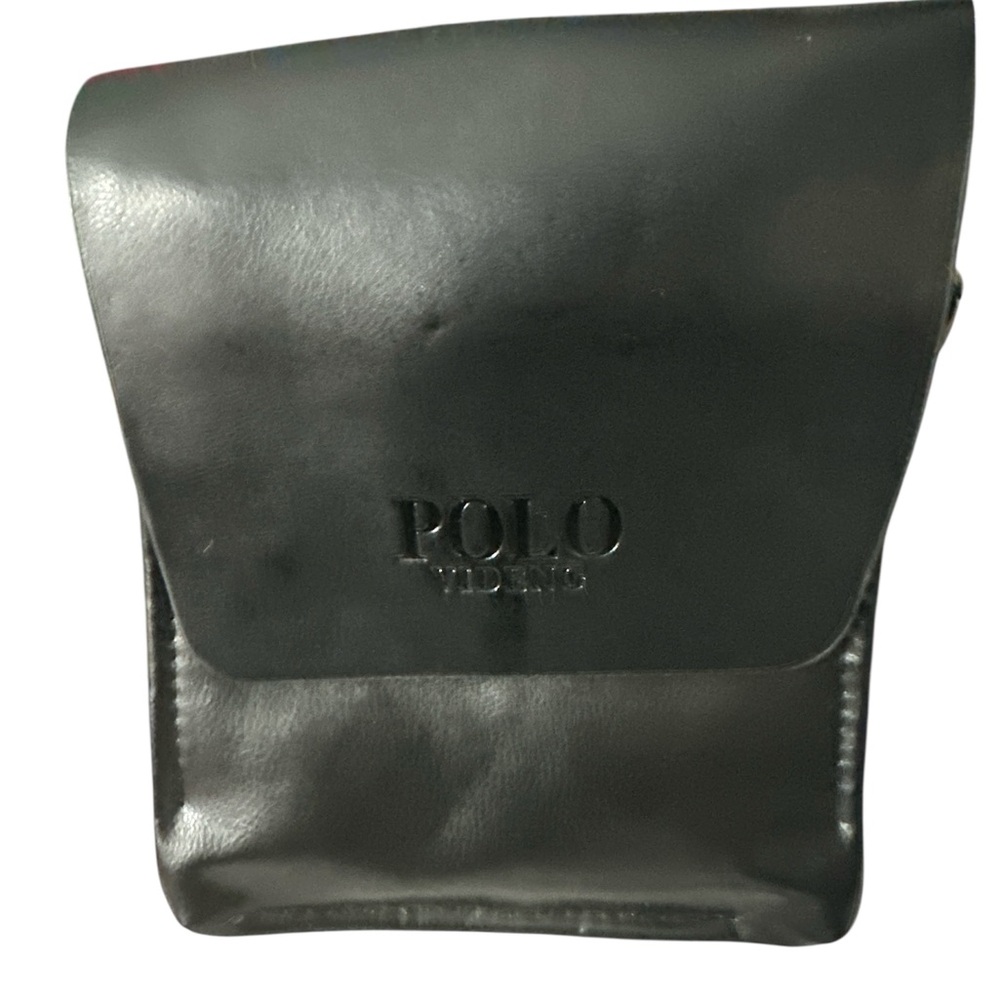 NWOT polo mens  Black Leather Messenger Bag five pocket adj rem strap nice